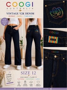 COOGI Australia Y2K Dark Wash Jeans Rainbow Embroidered Straight Leg 12